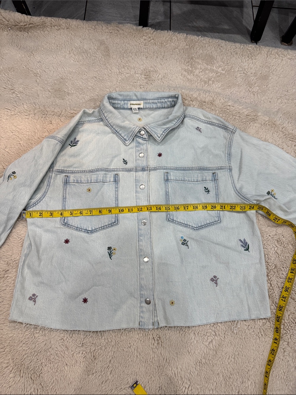 Light Blue Embroidered Denim Shirt Jacket - XXL
